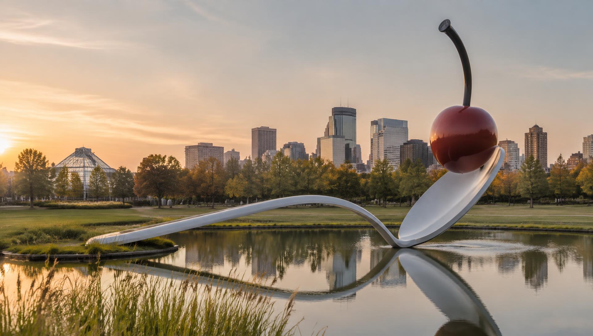 Spoonbridge and Cherry at the Minneapolis Sculpture Garden at dusk